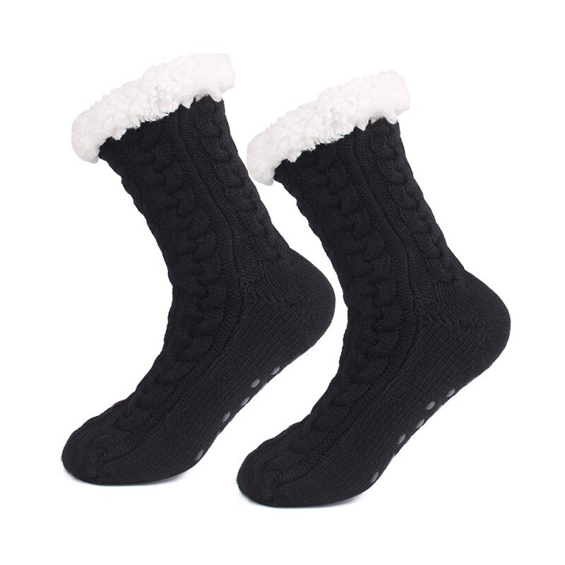 Calze da donna calde fodera in mucchio invernale calze antiscivolo calde sfocato accoglienti pantofole 1 paio: B