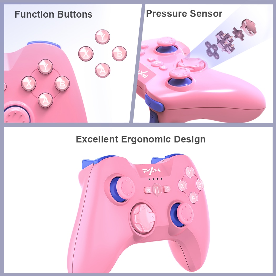 Mando de juegos para iPhone MFi, mando inalámbrico compatible con Bluetooth, PXN, iOS/Apple TV/iPod/iPad, color rosa