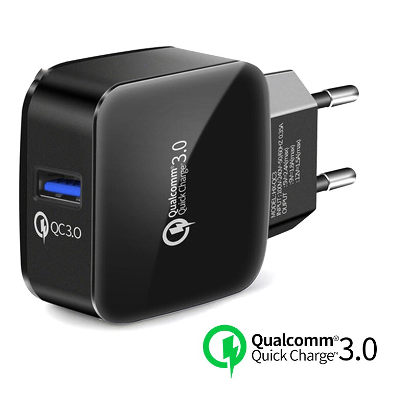 Quick Charge 3.0 USB Wall Charger For Samsung Galaxy S8 / S8+ / Note8, LG G6 / V30, HTC 10, iPhone Xs/XS Max/XR Fast Charing: Black