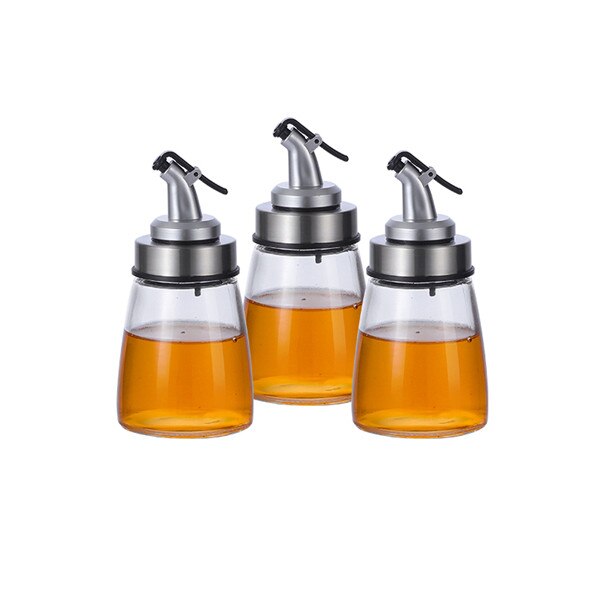 Conjunto de 3 frascos de vidrio para aceites líquidos, tarros de acero inoxidable para condimentos, especias, cocina, organización de condimentos, accesorios: A