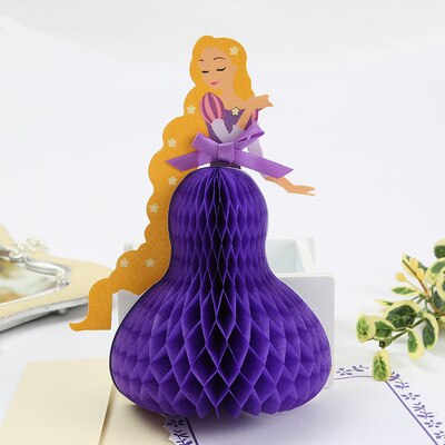 Tarjeta de invitación de princesa 3D, panal plegable, se puede poner sobre la mesa, suministros de cumpleaños y boda, tarjeta de agradecimiento para invitados, 1 ud.: purple