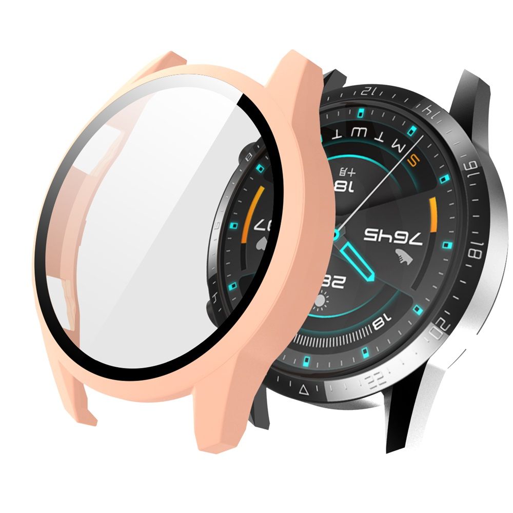 Herdet glass deksel for huawei watch  gt 2 46mm stk urskive skala beskyttende etui skjermbeskytter klokke skall smartklokke tilbehør: C-rosa