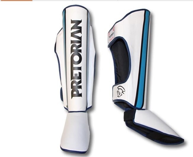 Protection Top Boxing shin guards MMA instep protectors foot kickboxing pad Muaythai Training Leg support protectors: White with White / M Height below 175CM