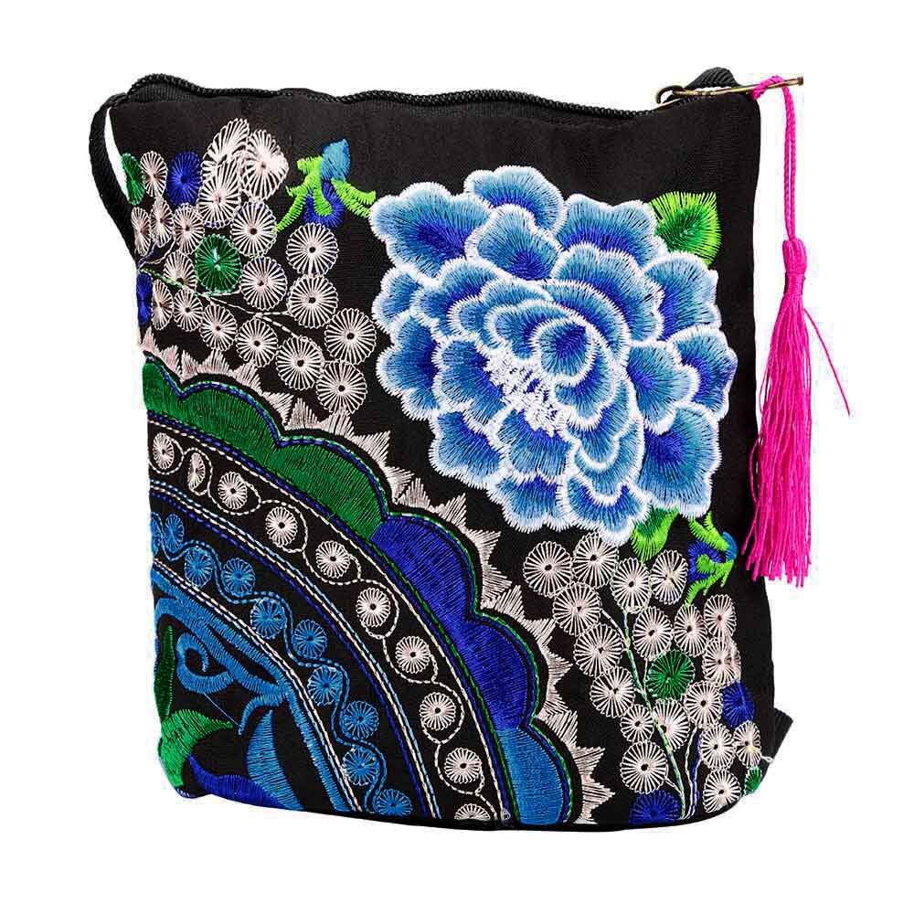 Women Ethnic Handmade Embroidered Flower Clutch Bag Floral Canvas Coin Purse Vintage Purse Wallet #YJ: Blue 