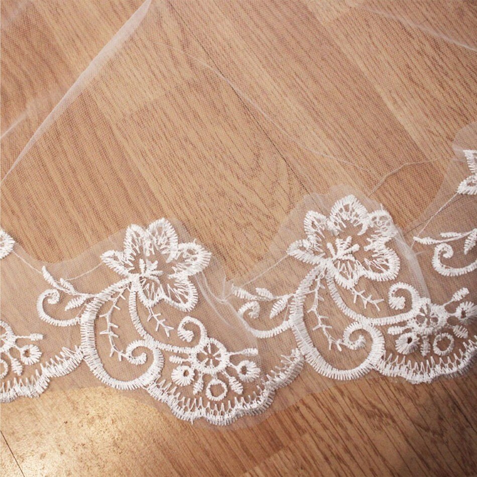 Bruiloft Sluier Kant Kathedraal Accessoires Ongeveer 3 M Lange Voile Mariage Katoen Cheaps Eenvoudige Vail Bruid bruidssluier geen kam