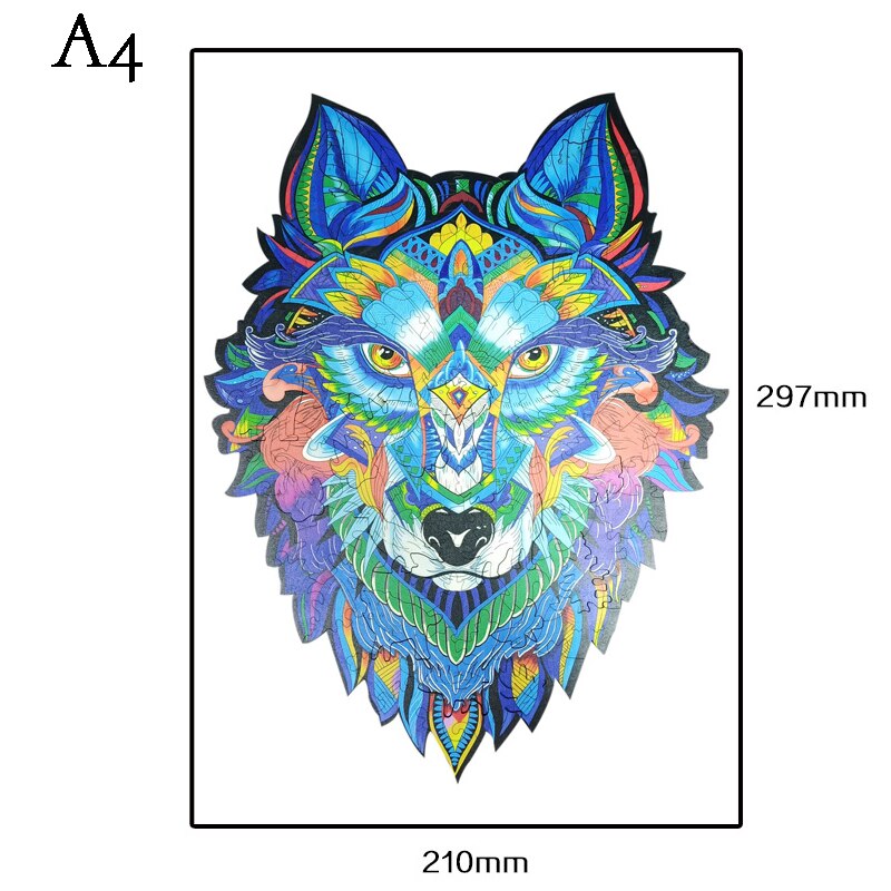 Wolf Shape DIY Wooden Puzzle For Adults Children Wooden Puzzles Animal Wooden Jigsaw Puzzle for Kids Toys: A4 Wolf