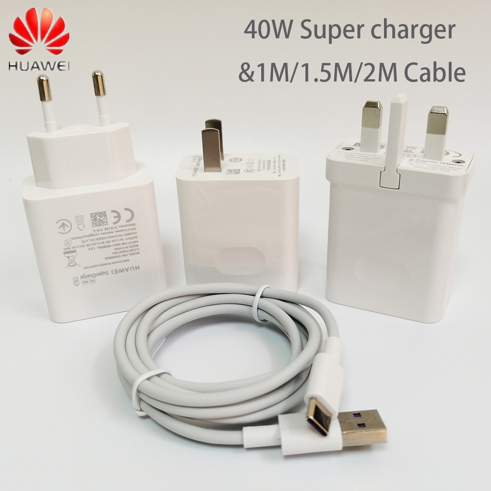 Huawei-cargador Original de 40W, 10V4A, supercarga, adaptador de la UE/EE. UU./Reino Unido, 5A, cable USB tipo c para nova 5, 6, 7 pro, mate 20, 30 pro, p40, p30 pro