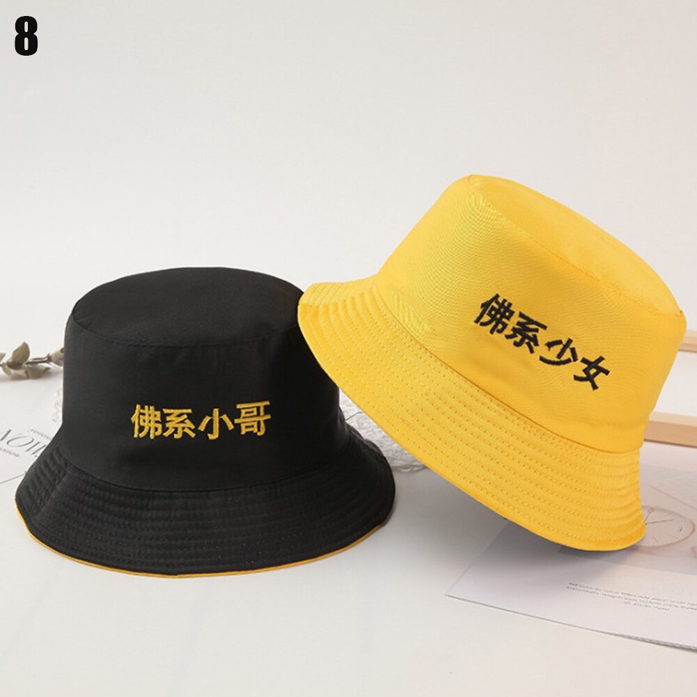 Hoed zomer student dubbelzijdige pet vissershoed chinese borduurwerk zonnehoeden opvouwbaar katoen: 8