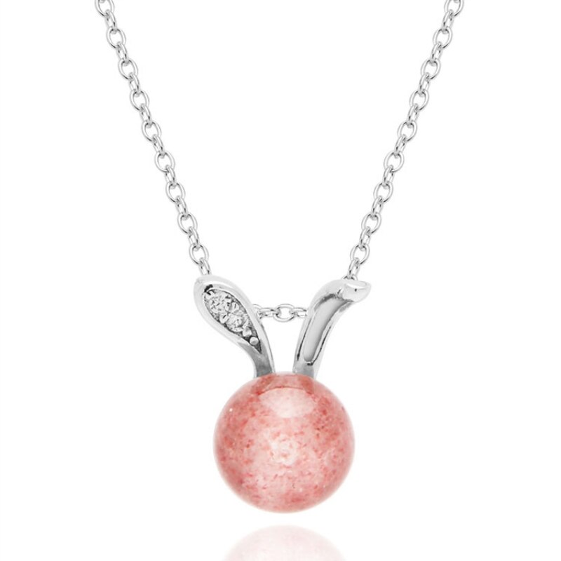 Carino Fragola di Cristallo Del Coniglio di 925 in Argento sterlina Catena Della Clavicola Creativo Dolce di Personalità Collana Femminile SNE299