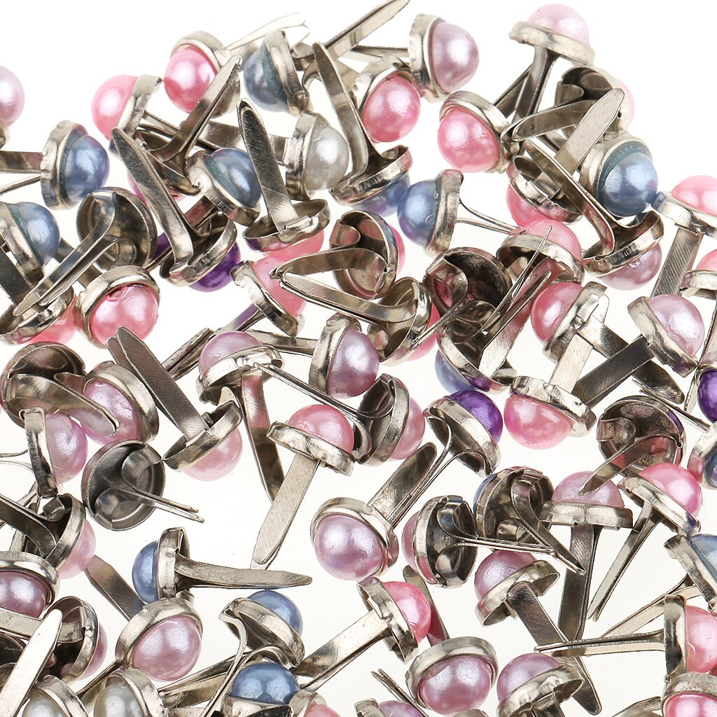 200 Piece Metal Pearl Head Brads Paper Fasteners for Scrapbooking Crafts 6mm