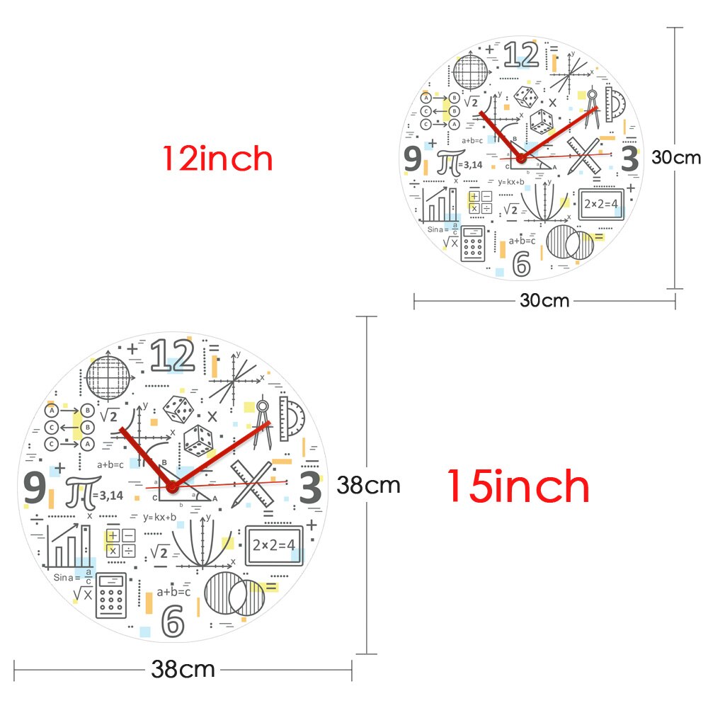 Modern Thin Line Concept of Mathematics Printed Acrylic Wall Clock Mathematical Formula Studying Education Colorful Wall Watch