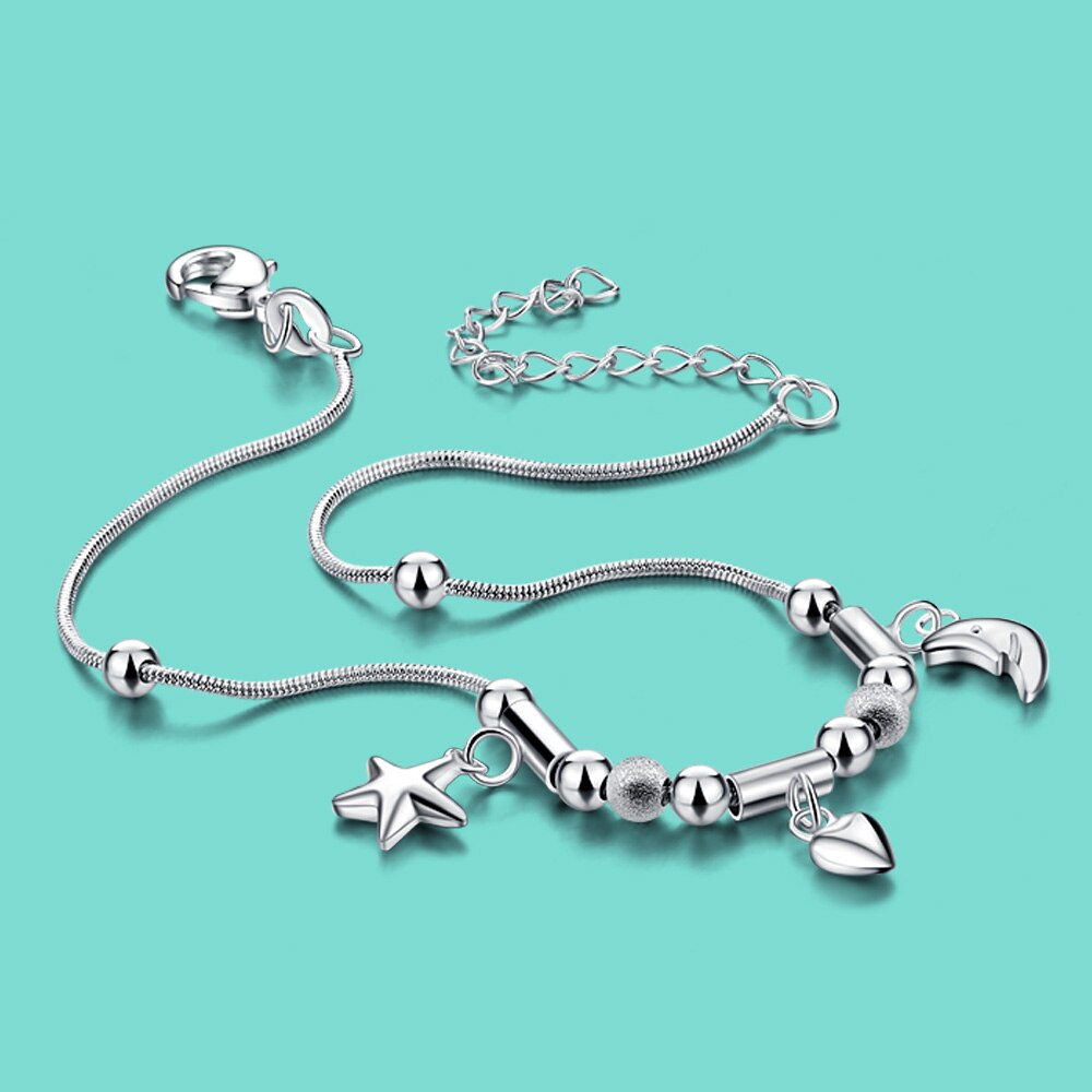 Vrouwen Zilveren Maan En Ster Hanger Enkelband Eenvoudige Stijl 925 Sterling Zilveren Enkelbandje Zomer Strand Sandalen Sieraden Цепь