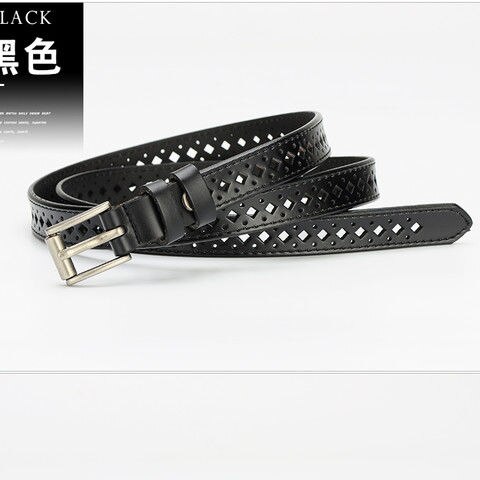 Ladies belt Korean leather simple and versatile casual hollow thin belt female student jeans belt: Black / 105CM