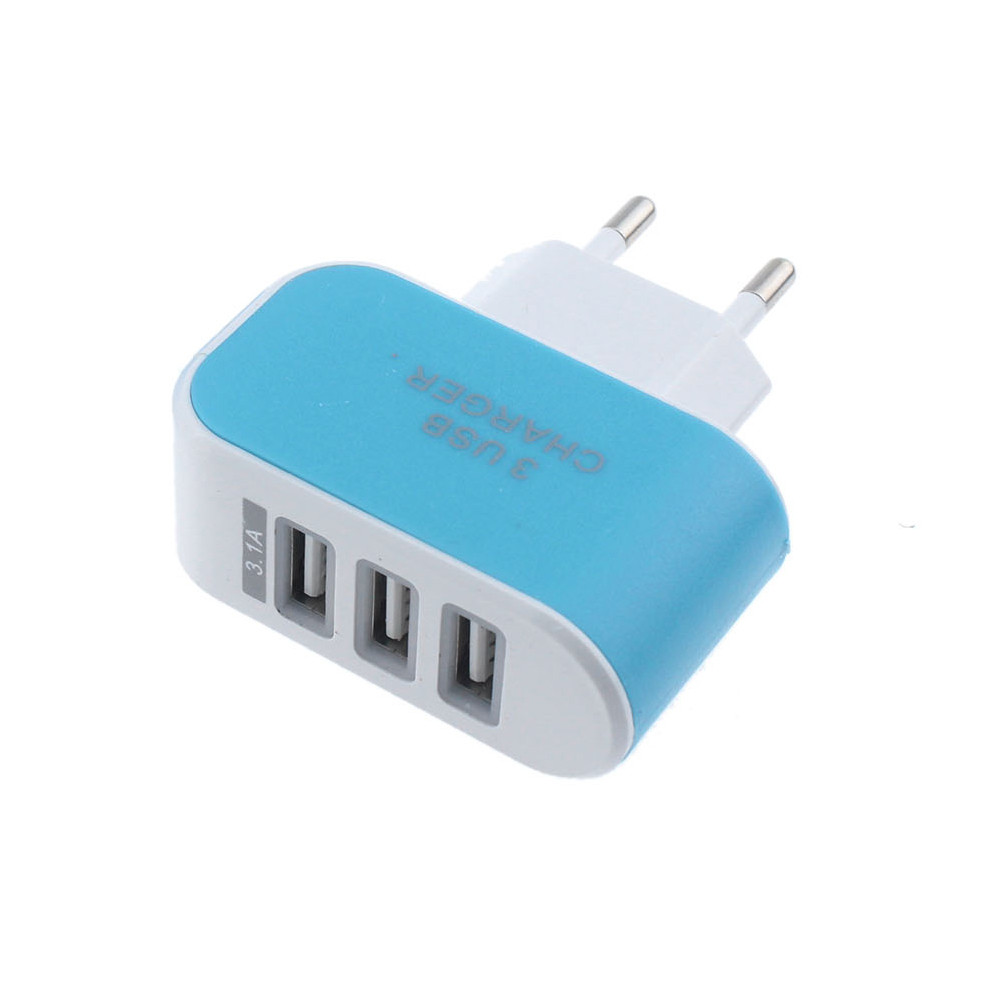Eu Plug 3 Usb Poorten Triple Usb-poort Muur Home Reizen Ac Charger Adapter Converters Voor Samsung apple Ipad: Blue