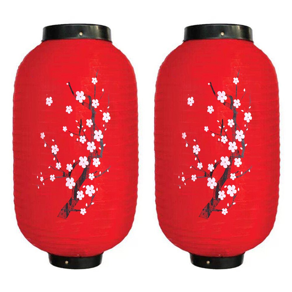2 st 25cm plommon japansk lykta blomma hängande lykta lampa kinesisk orientalisk långformad tyg lampion kök restaurang inredning: C 2 st