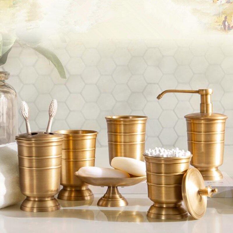 American style copper brass bathroom set toiletries set toothbrush cup holder mouthwash cup antique brass bottle desk soap box