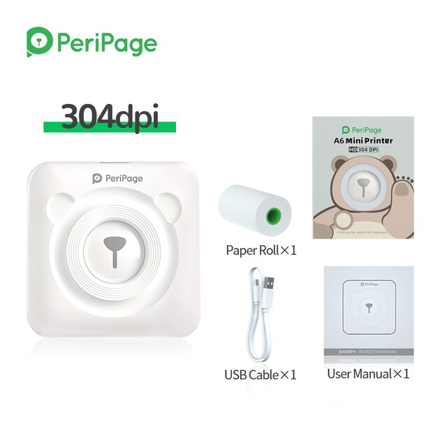 304dpi PeriPage A6 Etikett Drucker hoch Definition Druck Thermische Mini Drucker 2 &quot;Foto Rechnung Drucker für Android und iPhone: A6 304 Weiß