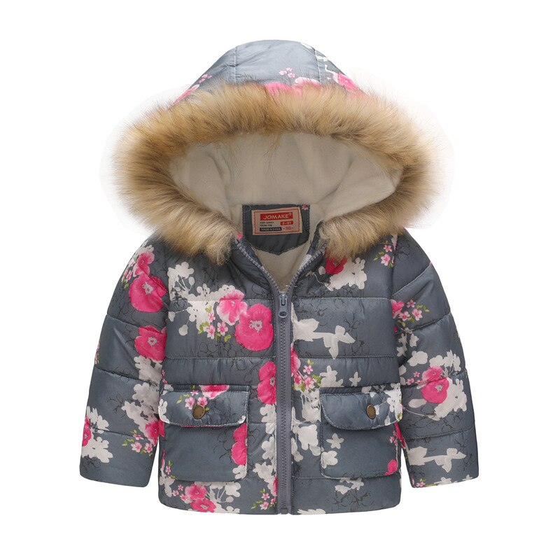 Kids Faux Fur Down Kraag Parka Jassen Voor Meisjes Jongens Winter Warming Bloemen Patroon Hooded Uitloper Jassen Kinderkleding