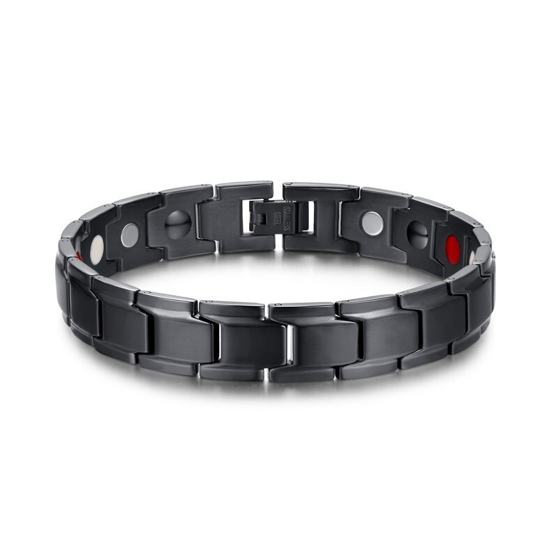 Gezondheid Armband Magnetische Therapie Anti-Vermoeidheid Rustgevende Sfeer Metalen Zinklegering Magneet Gezondheid Armband Bedelarmband Voor Zowel Mannen: black