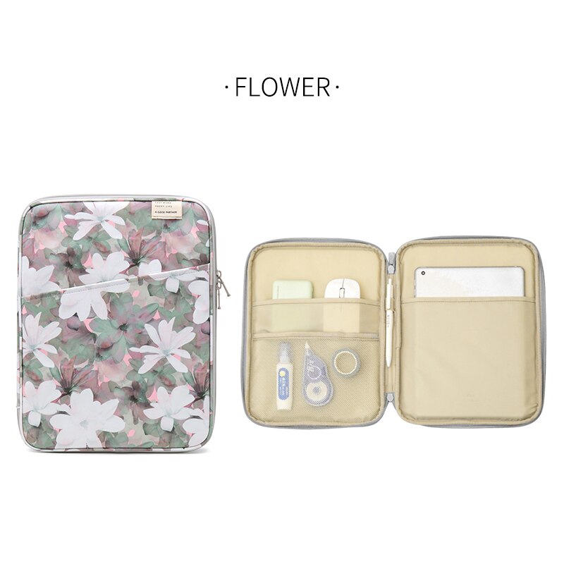 Portable Travel Briefcase Women Men's Document Bags Business Pouch Waterproof Worker office Notebooks Pens Organizer Case: 11inch Flower