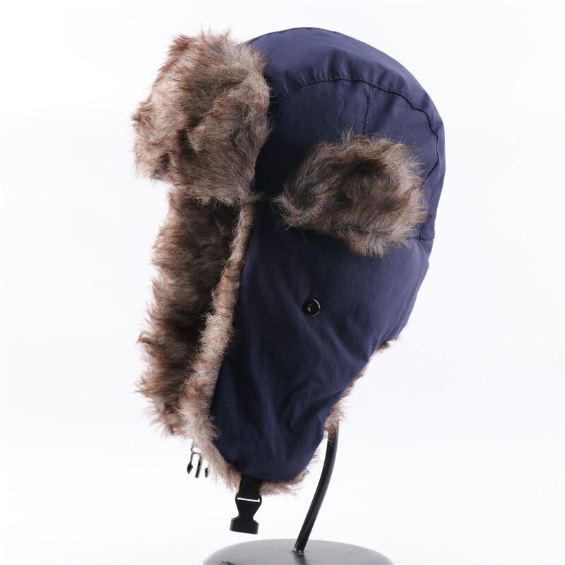 Ushanka-Sombrero con mascarilla para hombre, gorra de invierno cálida, ajustable, rusa, para las orejas con solapa, impermeable: Navy