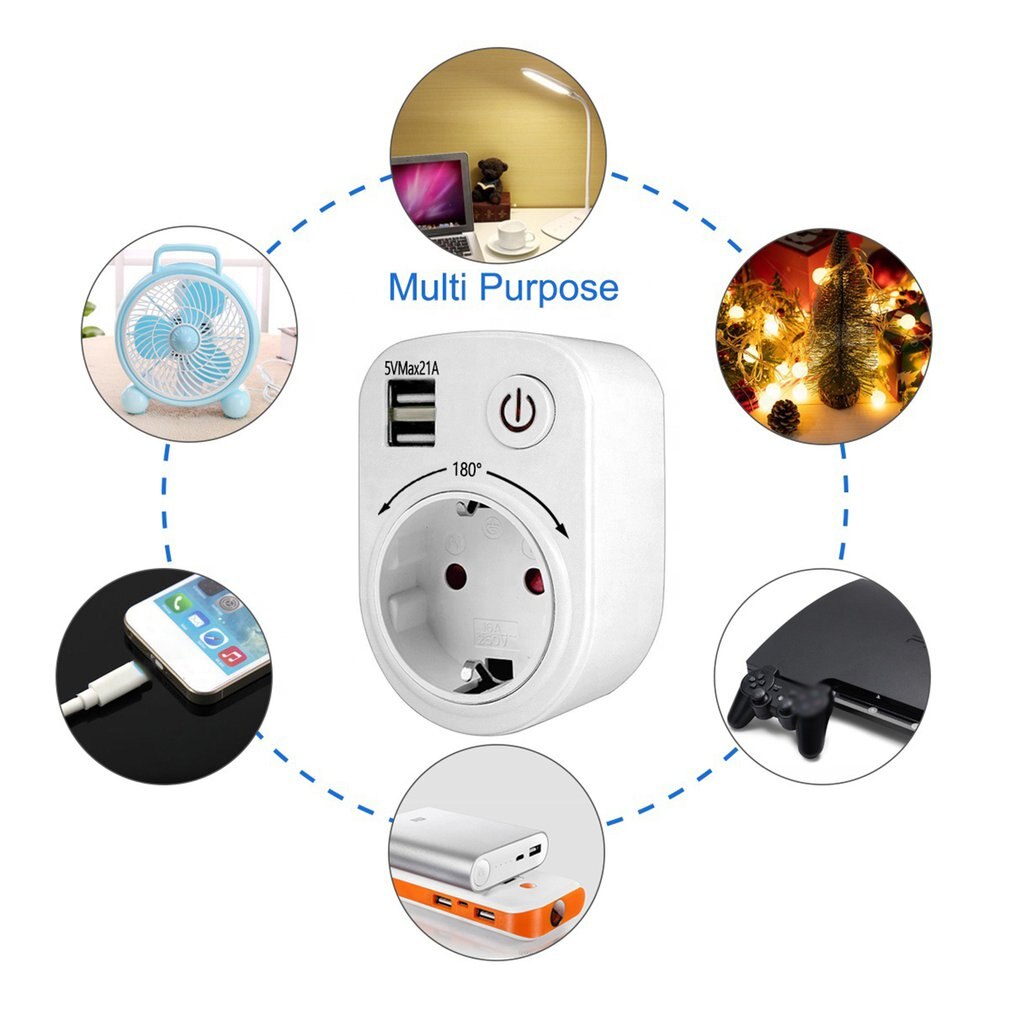 Rotatable Dual USB Timer Socket USB British Socket Smart Usb Switch Socket Portable Wall Travel USB Socket