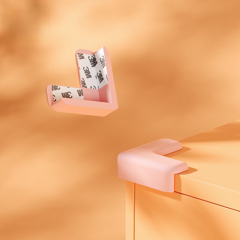1Pc L T Shaped Babies Coffee Table Corner Protection Cover Children Desk Cupboard Corner Anti-collision Silicone Guards Pad: 1pc L-pink