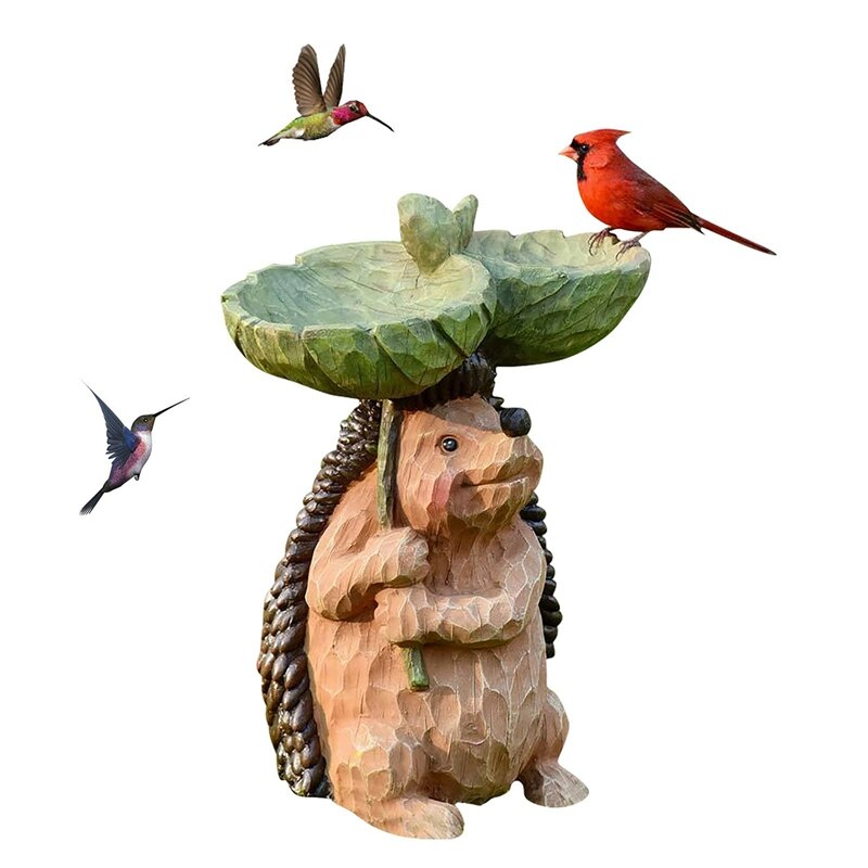 Outdoor Hedgehog Bird Bath Bowl Resin Pedestal Decoration For Yard Garden Base Feeder Wonderful Outside Decor Best