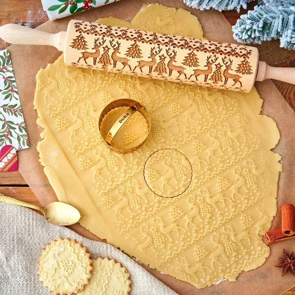 Drucken Nudelhölzer Rock Schneeflocke Elch Holz Prägung Backen Kekse Keks Fondant Kuchen Gemusterte Roller 35*5 cm: Dark Khaki
