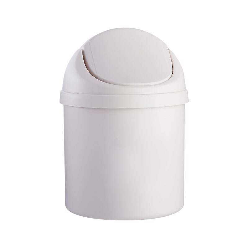 Kawaii Pink Strawberry Flower Waste Bin Desktop Portable Plastic Mini Shake Cover Garbage Basket Sakura Home Bedroom Trash Can: White