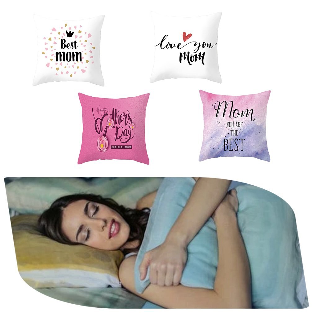 4 Stuks 45Cm * 45Cm Gelukkige Moederdag I Love Mom Linnen/Katoen Sierkussen Covers couch Kussenhoes Home Decor Kussensloop