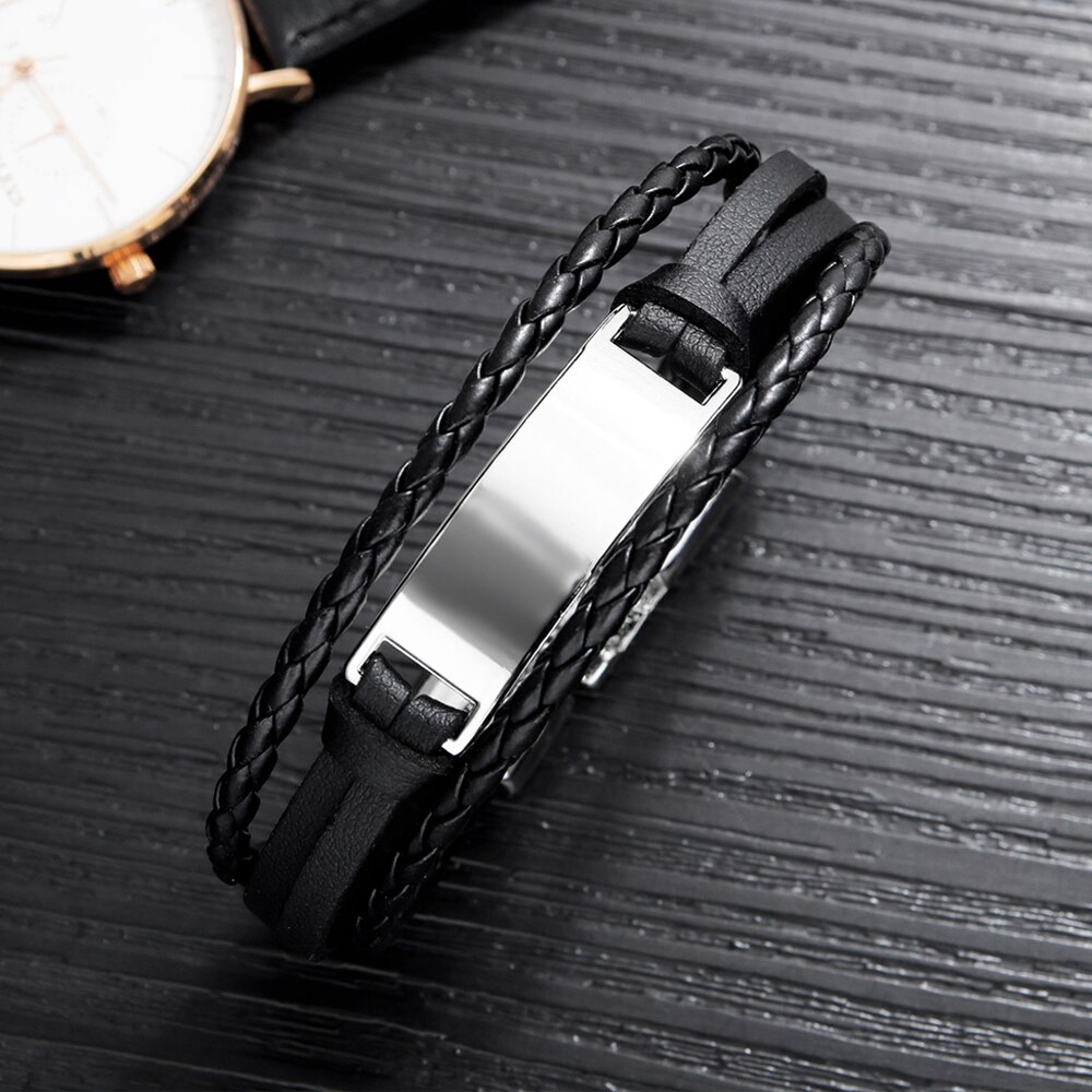 Regali di festa da nonna a mio nonno da bracciale in pelle con nome inciso multicolore retrò intrecciato a mano per uomo reggiseno in acciaio inossidabile