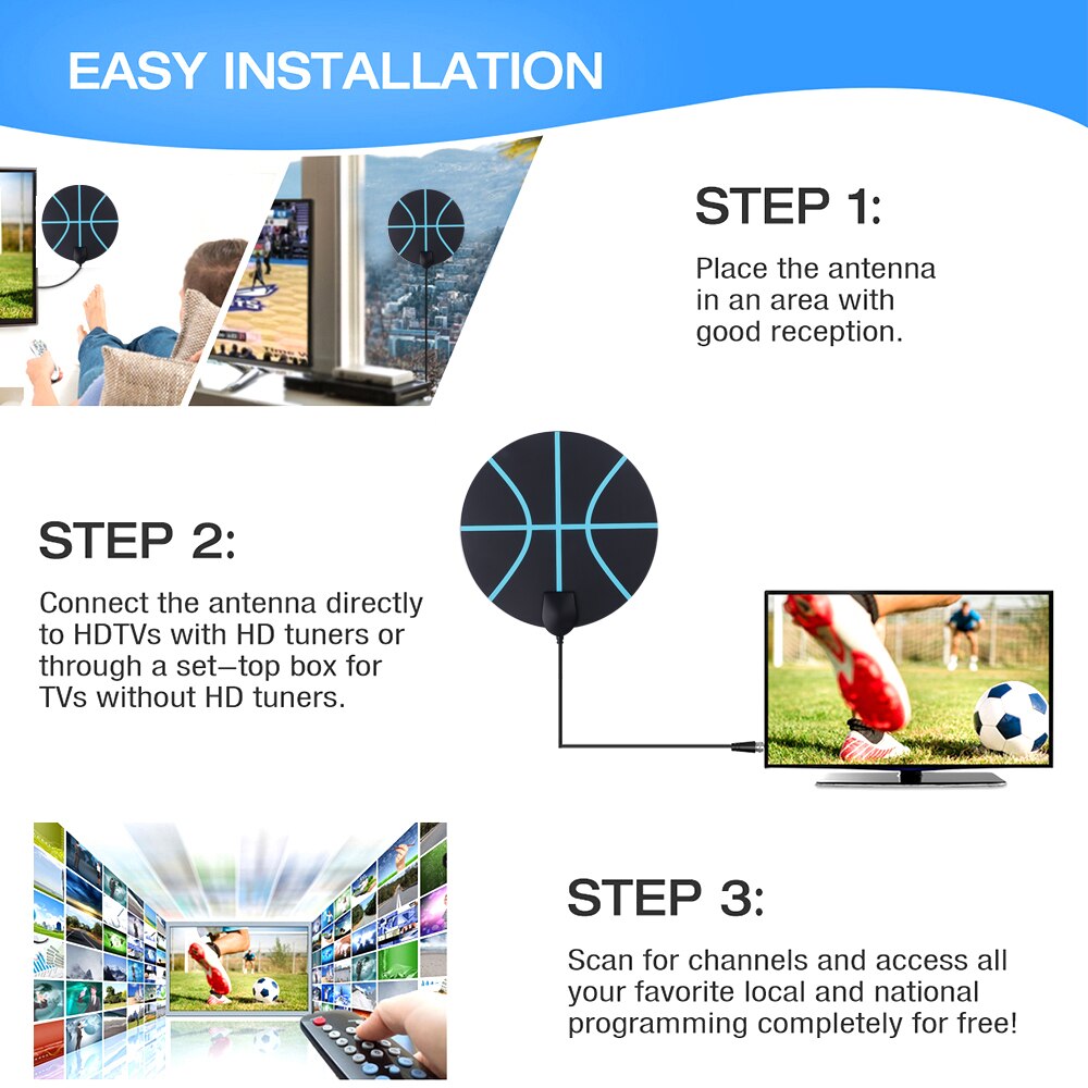 Kebidumei 1080p 4k 300 mijl bereik tv-antenne signaalversterker 36 dbi indoor hdtv digitale televisieantenne