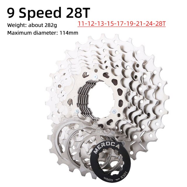 Road bike cassette 8 9 10 11speed 11T 25T 28T freewheel silver BMX cassette 8 9 10 11 speed: 9 Speed  11-28T