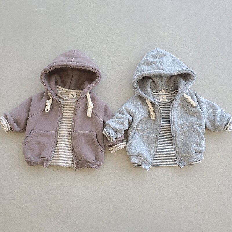 Felpe con cappuccio Casual in cotone solido con cerniera per abbigliamento per bambini