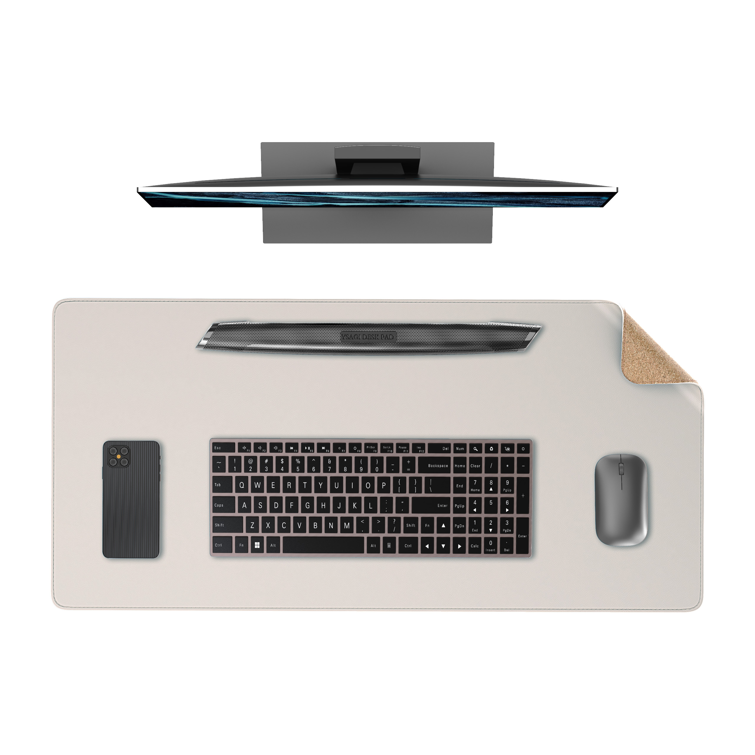 Dual Sided Desk Mat,Leather Desk Pad,Black Cork Desk Mat Protector,Large Mouse Pad,Desk Writing Pad for Office and Home: 90x45 cm / WHITE