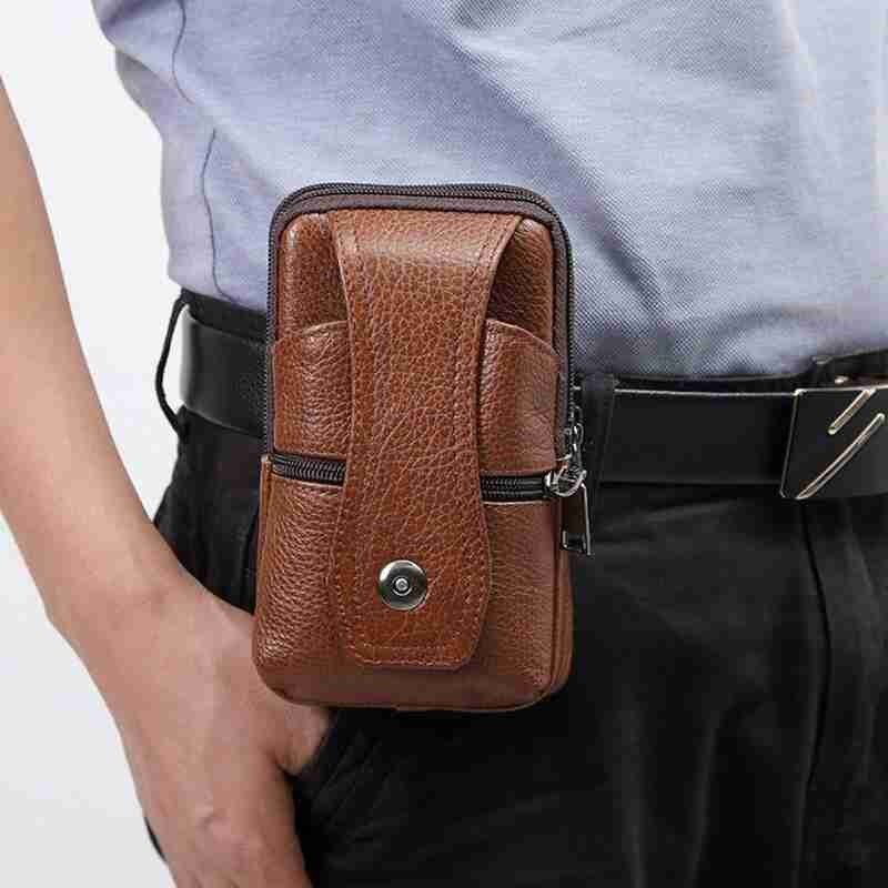 Men PU Leather Fanny Waist Bag Classic Texture Business Casual Phone Bag Purse Belt Bum Pouch