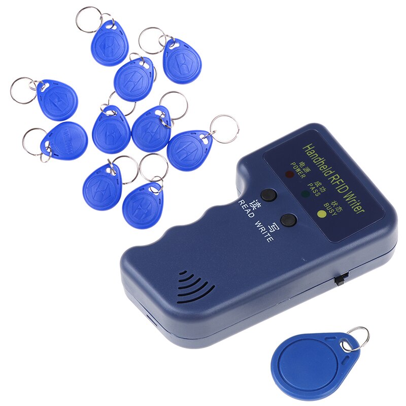 Met 10 stuks id-tags 125 khz draagbare rfid-schrijver/kopieerapparaat/lezer/duplicator