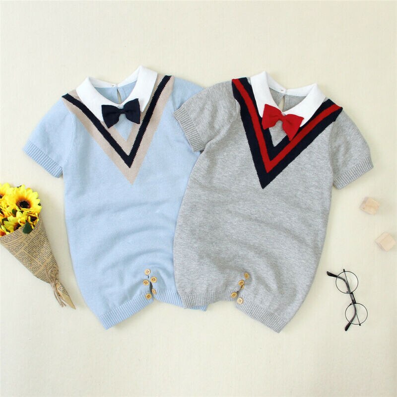 Zomer Baby Baby Jongen Rompertjes Gentleman Strik Kraag Zachte Romper Overall Outfit 0-24M