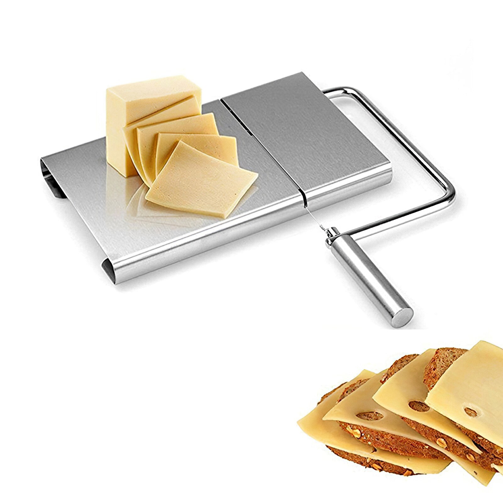 Cortador de alambre para cortar queso, utensilios con cuchillas, tablero de servicio de acero inoxidable duro, mantequilla de queso semidura, 1 ud.