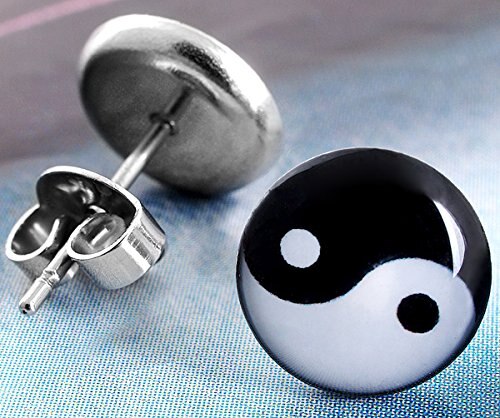 Paar Ronde Pin Symbool Yin En Yang 10Mm Oorbellen