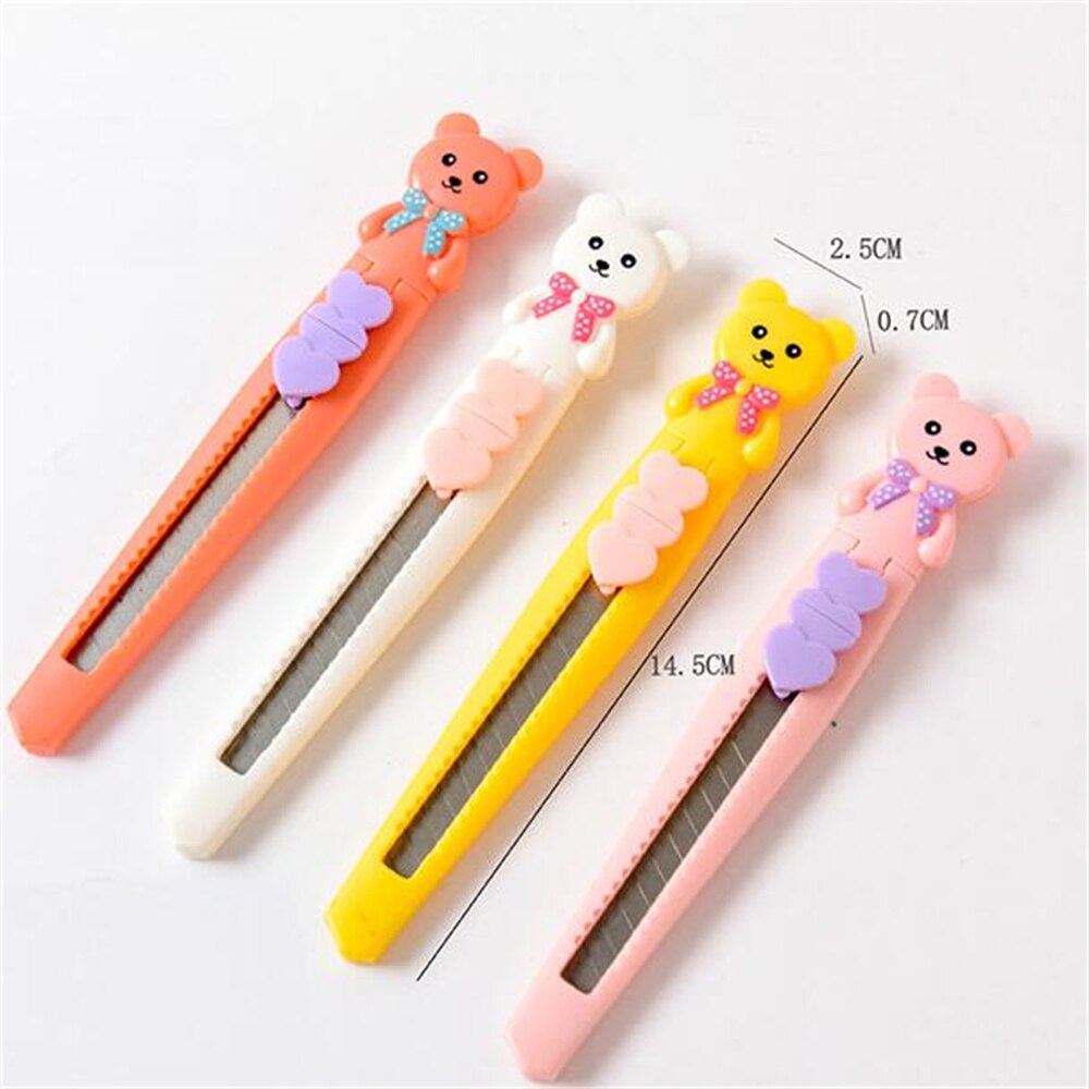 1-2Pcs Leuke Strik Beer Art Utility Mes Kawaii Briefpapier Draagbare Doos Opener Student Handgemaakte Snijgereedschap Kantoor levert: 2pcs-random