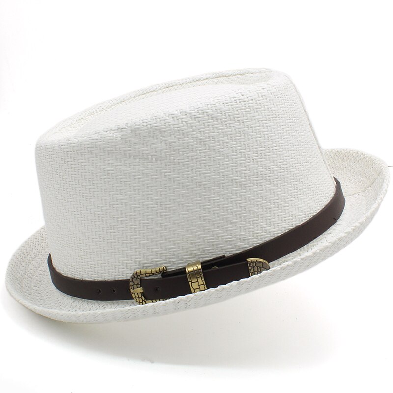 Sombreros de paja para hombre y mujer, Sombrero de paja con de tarta de cerdo, estilo veraniego, Sombrero marinero para playa, Fedora, Trilby, para viajes al aire libre, talla de EE. UU. 7, 1/4, Reino Unido, L: Blanco