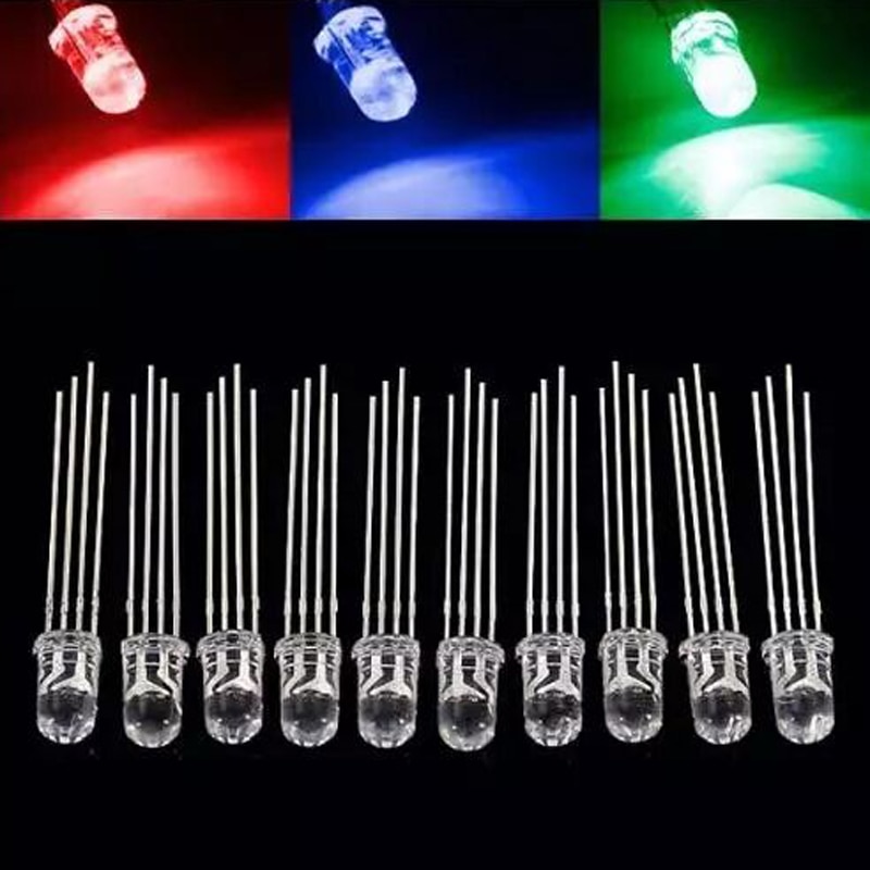 25/50/100pcs 5mm RGB LED Common Cathode Tri-Color Emitting Diodes