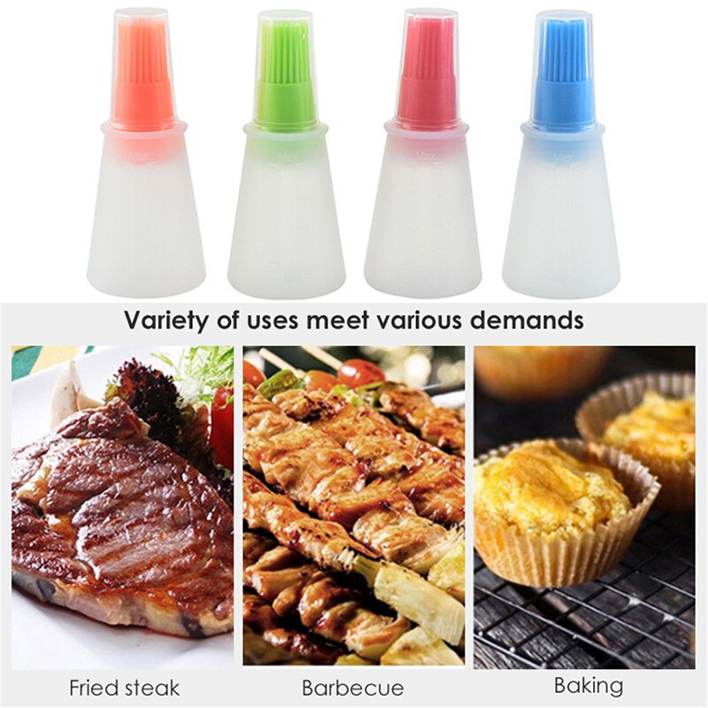 1Pc Portable Silicone Oil Bottle with Brush Grill Oil Brushes Liquid Oil Pastry Kitchen Baking BBQ Oil Brush Kitchen Tools