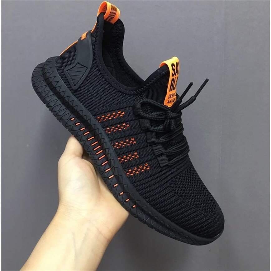 Mesh miesten tennarit vapaa-ajan kengät lac-up miesten kengät kevyet mukavat hengittävät kävelylenkkarit zapatillas hombre: Musta-oranssi / 8
