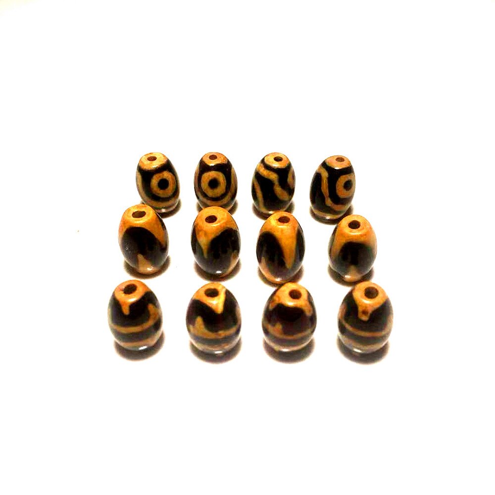 Agate Beads Black Earthen Gold Line DZI 8*12mm Double Tiger Teeth 2 Eyes Lotus 3pcs/Lot Men&Women Jewelry DIY