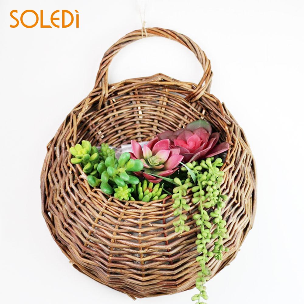 Flettede rattan blomsterkurv håndlavet 23*18cm vase hængende kurv planter rede vin krukke beholder væg plante indretning