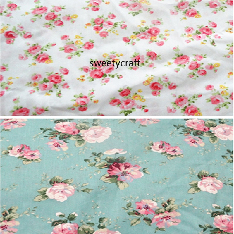 Tela de algodón por medio metro bordado de costura de retales Diy muñeca tela hecha a mano Material de costura Telas a de retales azul flor