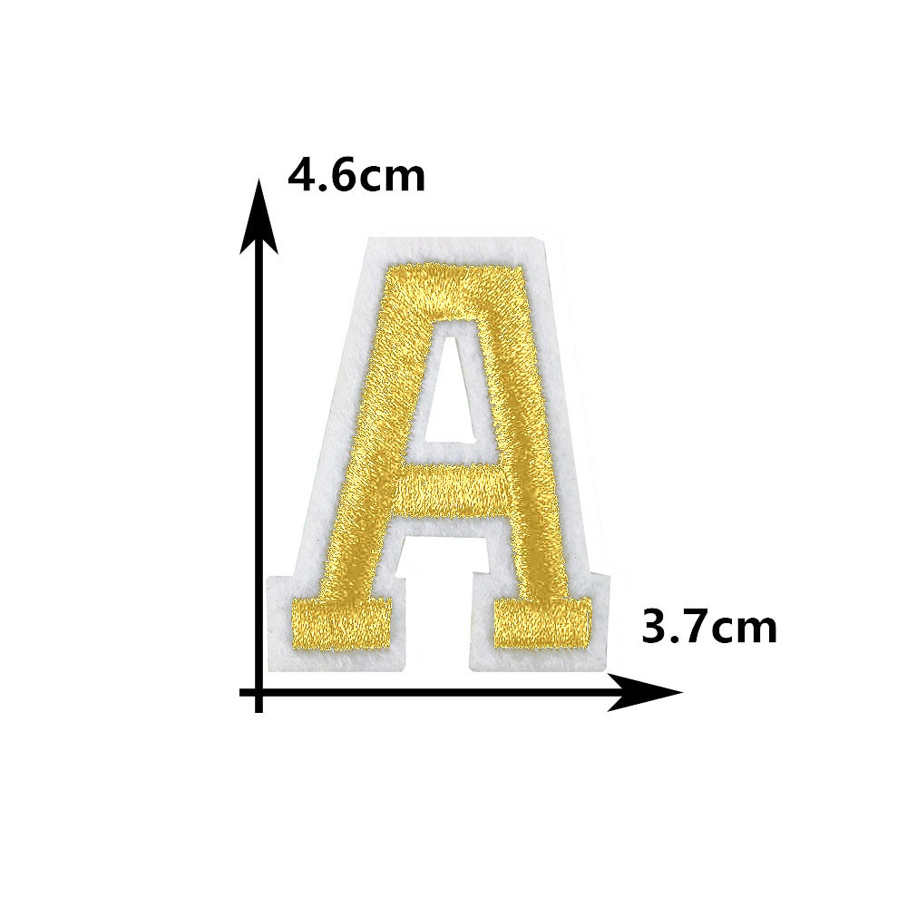 Parche bordado para planchar adhesivo termofusible con 26 letras doradas en inglés, parche decorativo para costura DIY para ropa: Latón envejecido